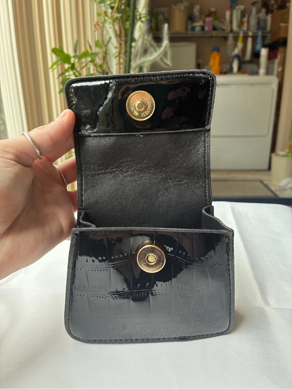 Black Patent Crocodile Embossed Mini Bag | Convertible Top Handle Crossbody - Picture 6 of 13